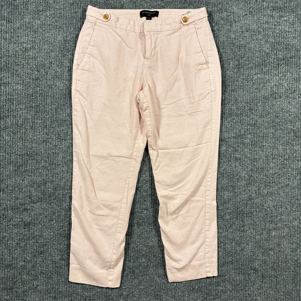 Banana Republic Avery Womens Pants Petite Size 2P Peach Linen Blend Low Rise